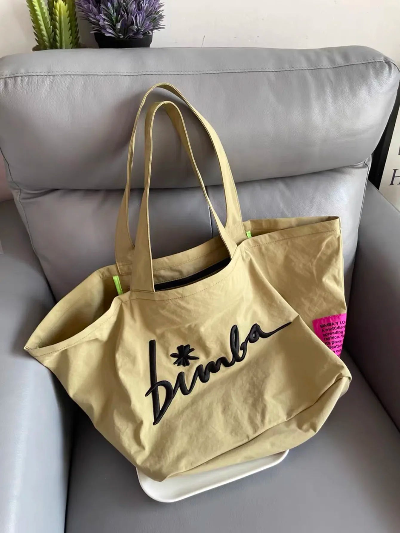 Letter Embroidered Tote Bag