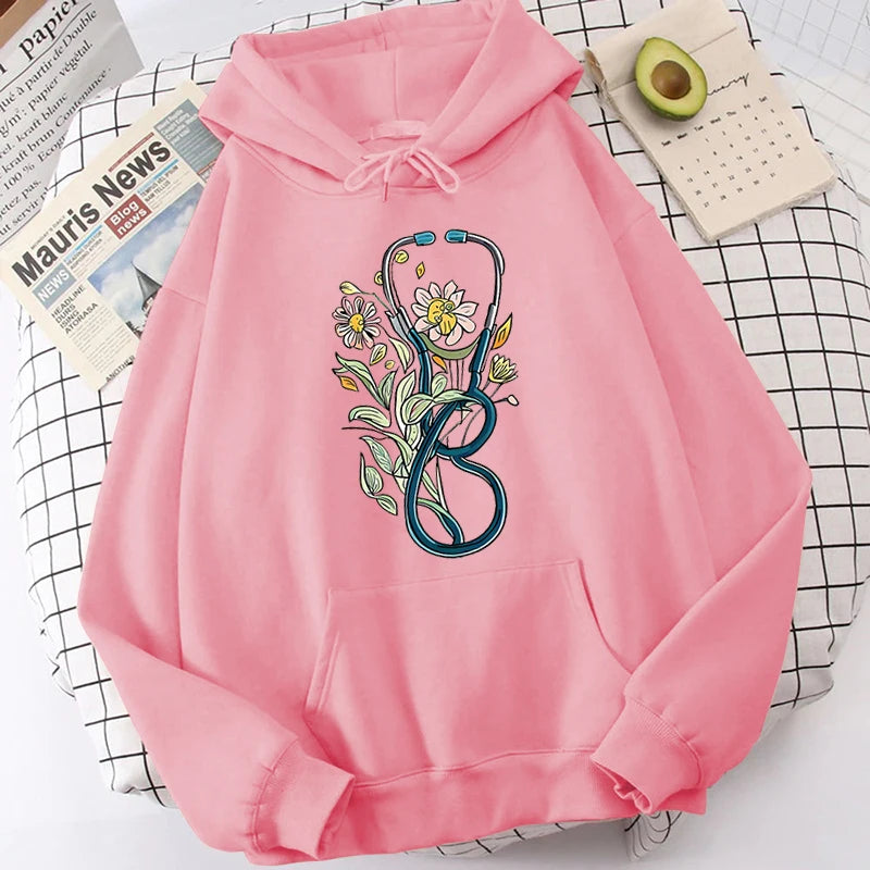 Flower Stethoscope  Sweatshirts For Women