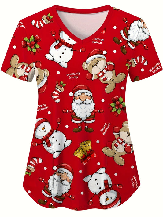 Snowman Print Scrub Top